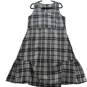 Tulip Brand Plaid Dress Sleeveless Casual Flared Hem Black White Gray Size‎ M